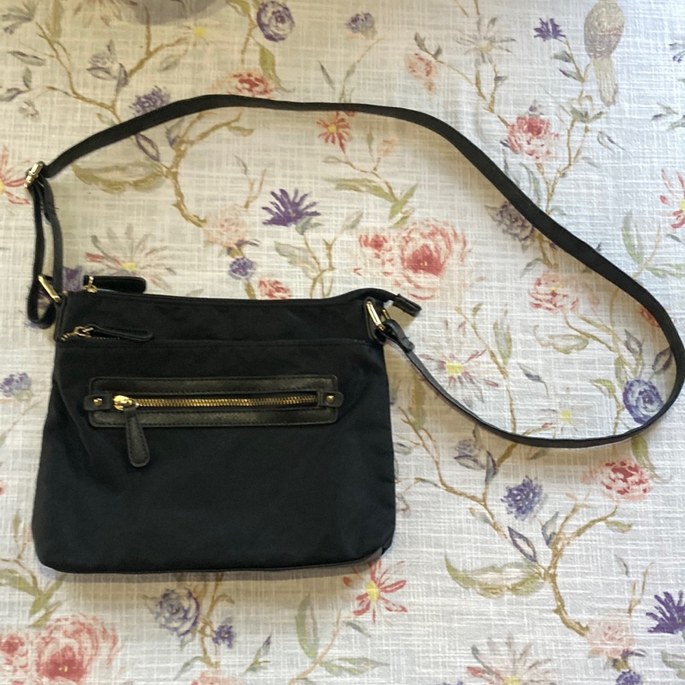 Black Satchel Purse Shoulder Bag Gold Hardware